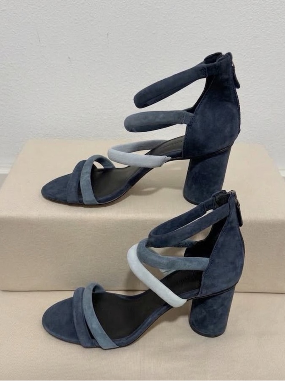 Rebecca Minkoff Andree Blue Suede Leather 3" Block Heel Sandals Size 7
